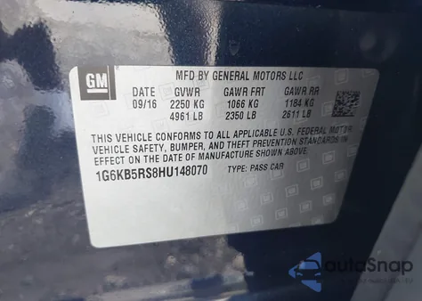 2017 Cadillac Ct6 Standard z USA, uszkodzony, nr VIN 1G6KB5RS8HU148070